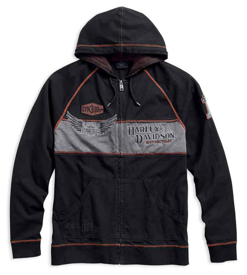 HarleyDavidson® Men's Iron Block Distressed Zippered Hoodie, Black