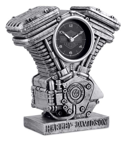 Harley-Davidson® Sculpted Resin Engine Clock, Aged Silver Finish