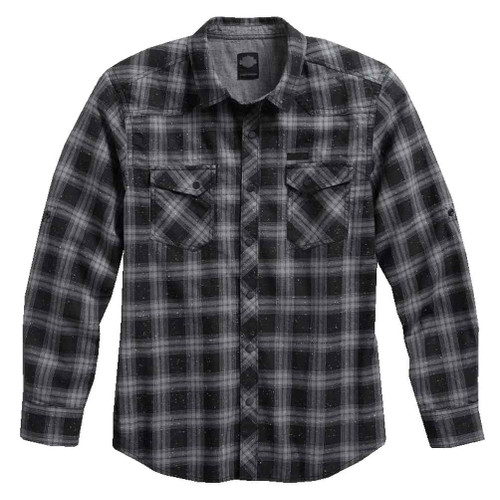 Harley Davidson® Mens Roll Tab Sleeve Plaid Woven Shirt Black 96568 17vm Wisconsin Harley 