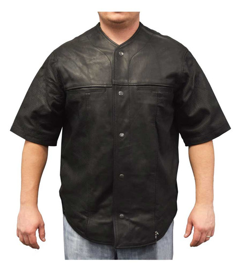 Redline Men's Perforated Soft Goat Skin Leather Short Sleeve Snap