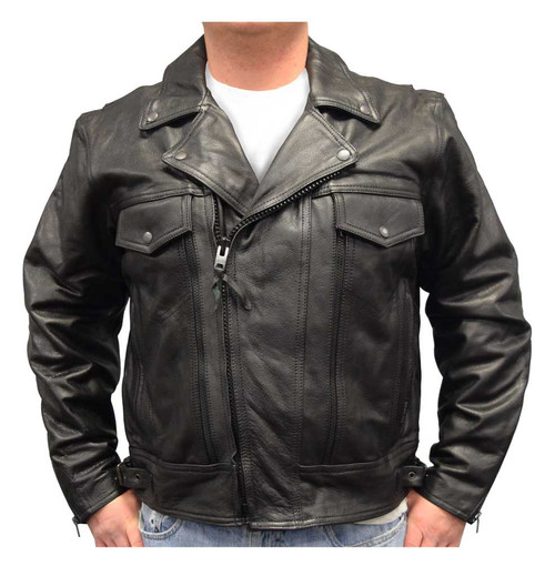 Redline Mens Classic Black Easy Fit Leather Motorcycle Fully Lined