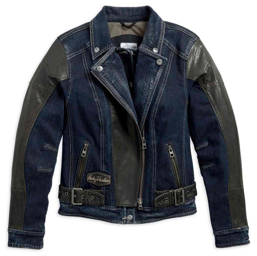 Harley-Davidson® Women's Vix Denim & Leather Riding Biker Jacket