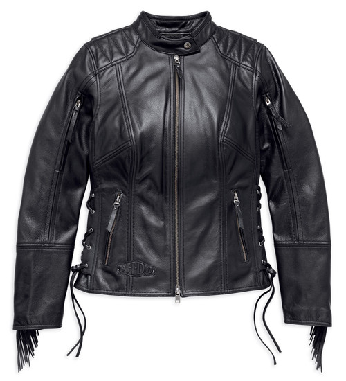 Harley-Davidson® Women's Boone Fringed Leather Jacket, Black 98013