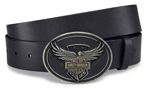 Harley-Davidson Men's 120th Anniversary Snap On Buckle Leather Belt - Black