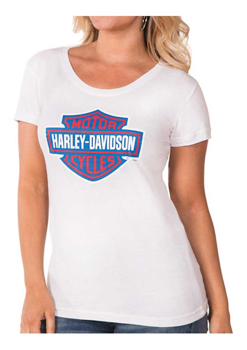 ◆Harley Davidson◆ Open BS Silket Short Sleeve T-Shirt Whit Harley-Davidson® Men's Open Bar & Shield On White Short