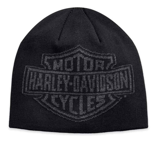 Harley-Davidson® Men's Oversized Knit-In Graphic Knit Beanie Hat, BLK ...