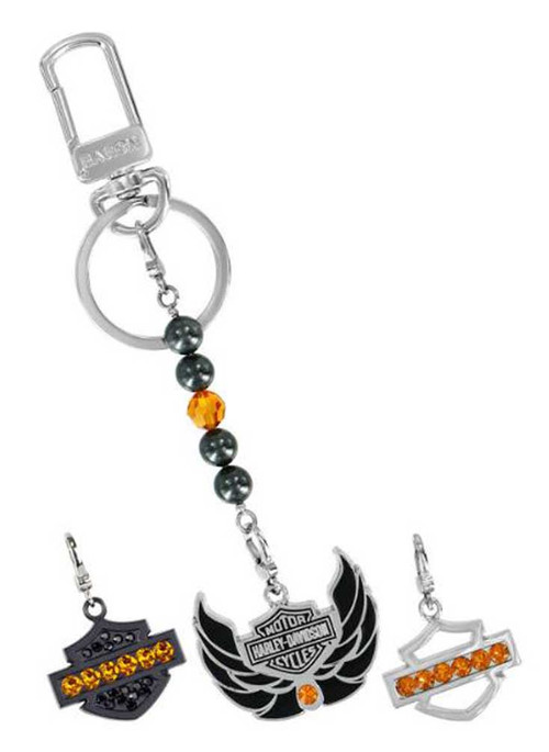 Harley-Davidson® Women's 3 Charms Swarovski Crystals Key Chain Set