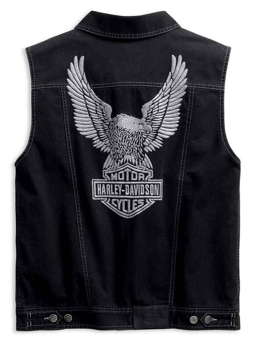 Harley-Davidson® Men's Embossed Upright Eagle Denim Vest - Black 98415 ...