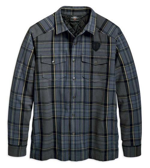 Harley Davidson® Mens Snap Front Plaid Long Sleeve Shirt Jacket Blue 96637 19vm Wisconsin 