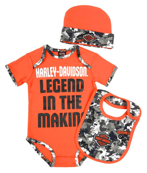 Harley-Davidson Baby Boy's Interlock B&S Creeper & Bib Set Orange 3060413 