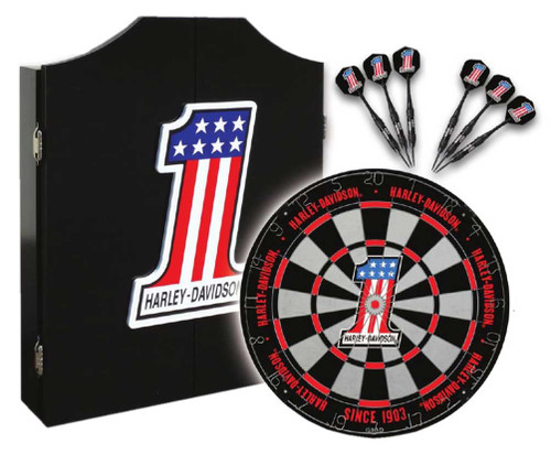 Harley-Davidson® #1 Racing Logo Dart Board Kit – Black Wooden