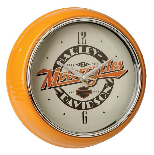 Harley-Davidson® Ride Free Retro Metal Diner Clock - Orange