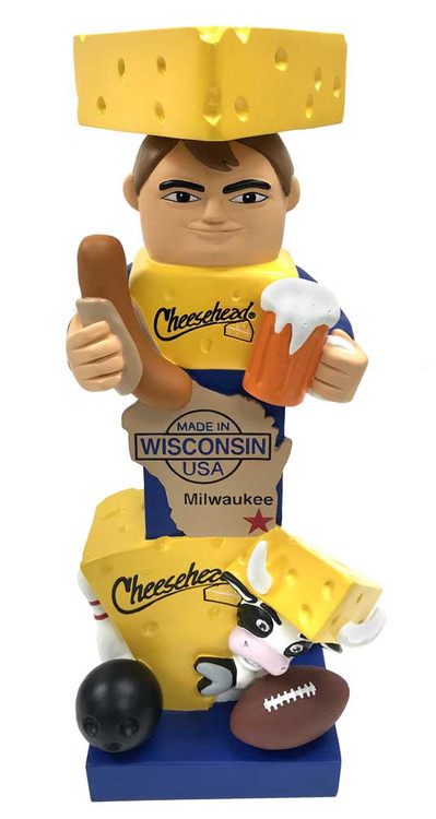 Original Cheesehead Sculpted Cheese Themed Garden Gnome, 4 x 4.25 x 9.5  inches 