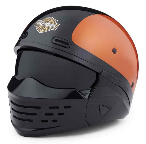 candy burnt orange motorcycle helmet with Skull Visor in a bright Custom Airbrush Helmet Full face protection and cutting edge modern design combined with the unbeatable aesthetics of yesteryears MX racing lids Open faced Helmets | Custom