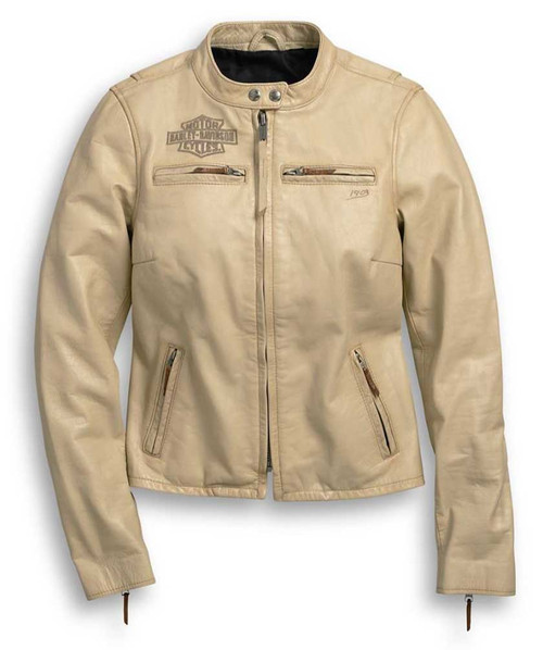 Harley-Davidson® Women's Chain Stitched Leather Jacket - Beige