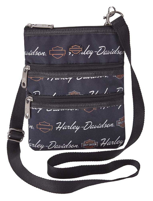 Harley-Davidson Womens Embossed Skull Crossbody Leather Purse SEW9016-BLACK,  Harley Davidson 