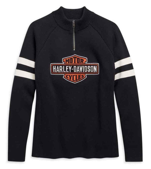 Harley-Davidson® Women's B&S Sleeve Stripe Mockneck Sweater