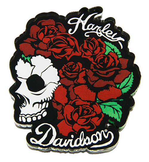 Harley-Davidson® Cut-Out Skull & Roses Hard Acrylic Magnet - 3 x 2.5 ...