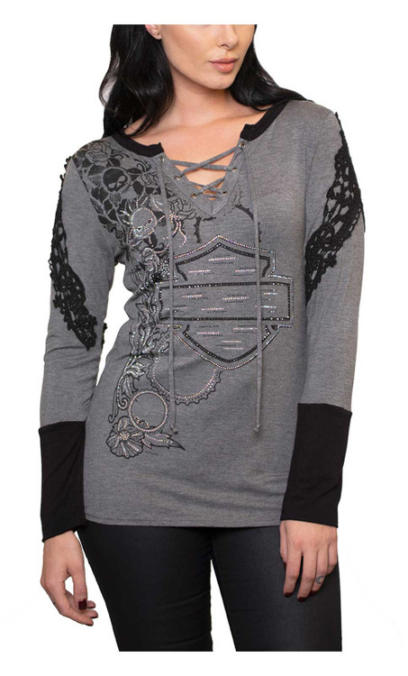Harley-Davidson® Women's Cascade Lace-Up Front Crochet Long Sleeve