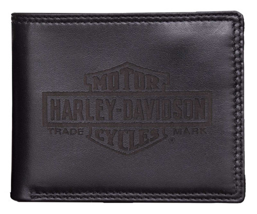 Harley-Davidson® Men's Classic B&S Bi-Fold Leather Wallet Boxed Gift Set -  Black
