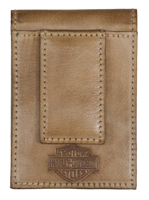 Harley-Davidson Men's Genuine Leather Tri-Fold Wallet - Natural Brown, Bar & Shield Logo