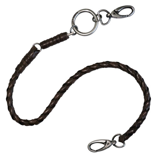 Men's Braided Genuine Leather Wallet Chain with Brass Hook