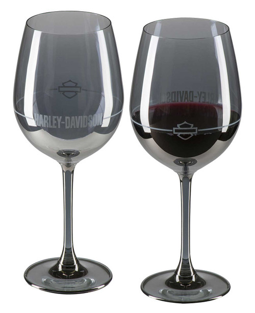Harley Davidson® Frosted H D Two 17 Oz Wine Glass Set Smoke Gray Finish Wisconsin Harley