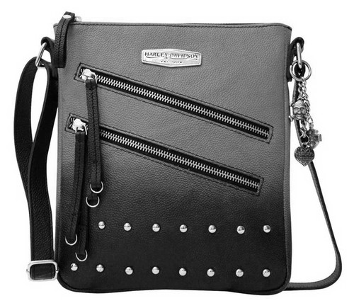 Harley-Davidson Womens Embossed Skull Crossbody Leather Purse SEW9016-BLACK,  Harley Davidson 