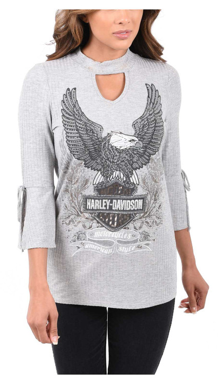 Harley-Davidson® Women's Embellished Eagle Mock Neck 3/4 Sleeve Top ...