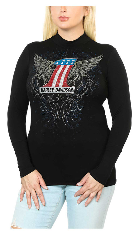 Harley-Davidson® Women's Embellished #1 Winged Mock Neck