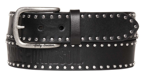Harley-Davidson® Women's H-D Script & Studded Genuine Leather Belt - Black