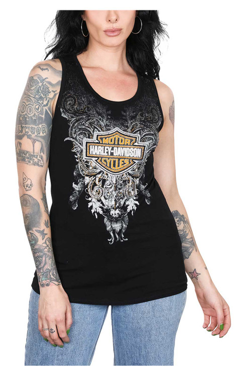 Harley-Davidson Slit Neck Tank Top Women's XL cotton black type Vintage Second Hand