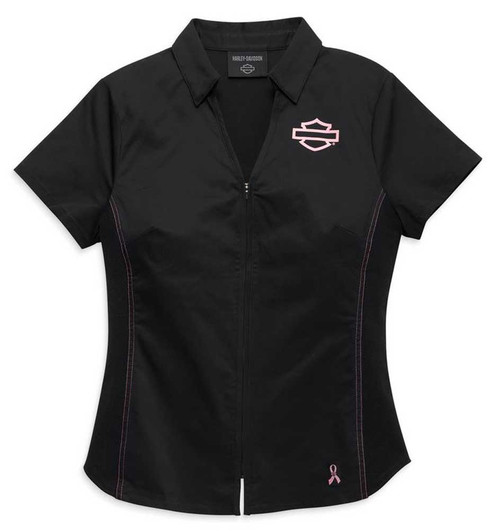 Harley Davidson® Womens Pink Label Zip Front Woven Shirt Black 96283 23vw Wisconsin Harley 