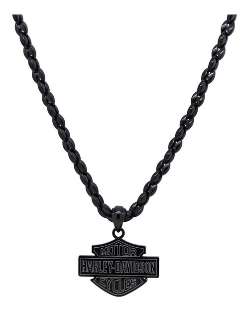 Harley-Davidson® Men's Sculpted Bar & Shield Logo Necklace, Black