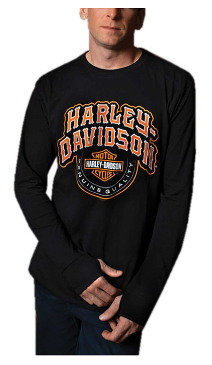 【HARLEY DAVIDSON】L/S Tee デカロゴ スリーブロゴ 2XL Harley-Davidson Men's Orange Bar & Shield Logo Long Sleeve