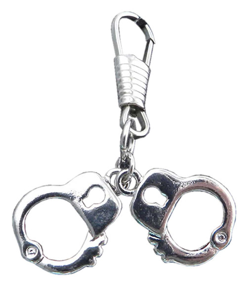 That's A Wrap Mini Handcuffs Double Sided Zipper Pull Silver Chrome