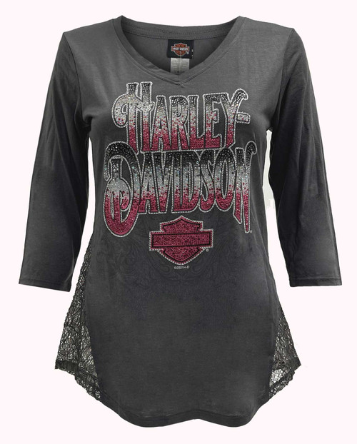 Harley-Davidson® Women's Rhinestone Paradise 3/4 Sleeve Lace V