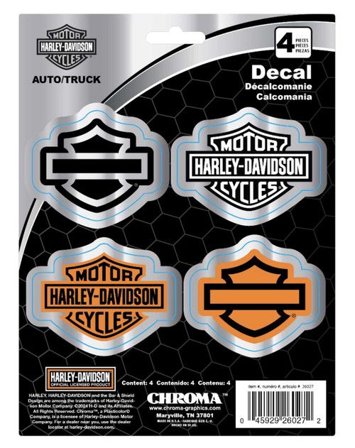 Harley-Davidson® 4-Piece Chromed Bar & Shield Logo Decals - Silver