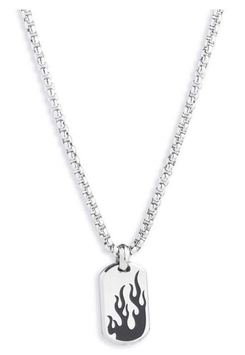 Harley-Davidson® Men's 22 in. Flames Dog Tag Pendant Necklace