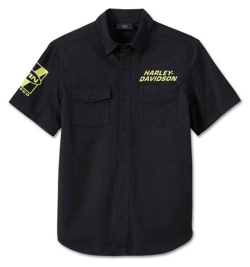 ★Harley Davidson★ Open BS Silk Short Sleeve T-Shirt Black Harley-Davidson® Men's Screamin' Eagle Pinstripe Woven Shop