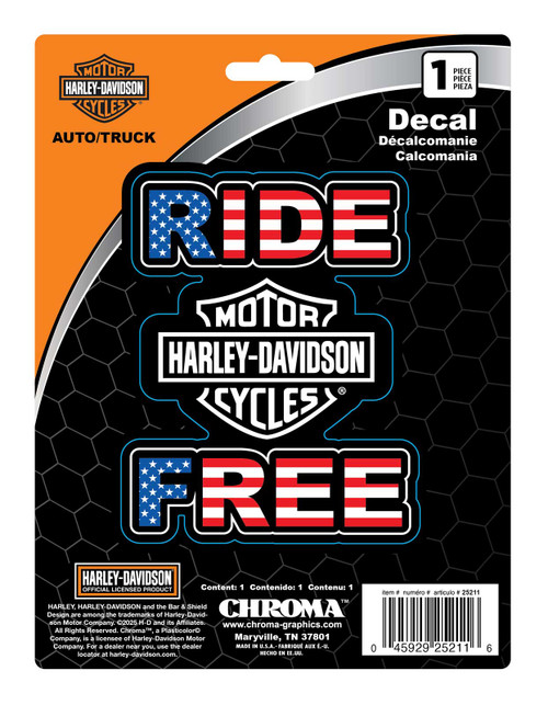 Harley-Davidson® Bar & Shield Logo RWB Ride Free Vinyl Decal - 6 x