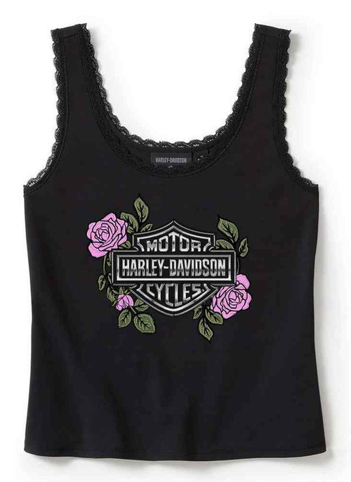 Harley-Davidson® Women's Rose & Thorn Bling Lace Trim Tank