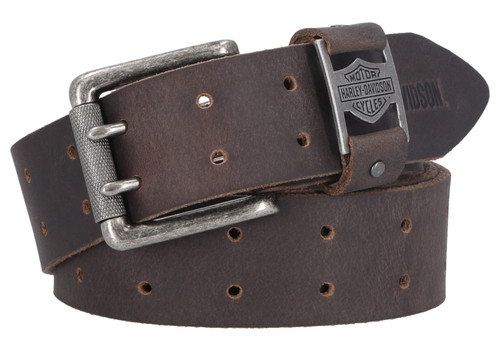 Harley-Davidson® Men's Metal Keeper B&S Double Prong Leather Belt