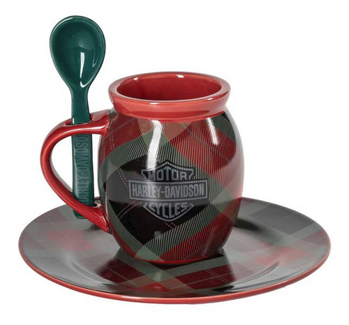 Harley-Davidson® Holiday Plaid Bar & Shield Cocoa Mug & Saucer Set