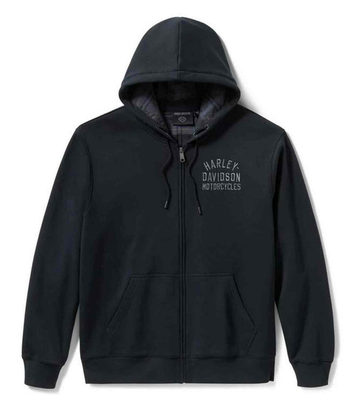 Harley-Davidson® Men's Plaid Lined Zip Front Hoodie, Black 96783