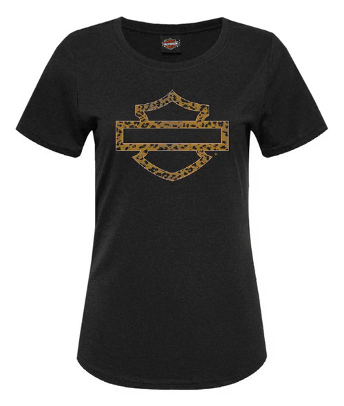 Harley-Davidson® Women's Leopard Bling Short Sleeve Curved Hem Tee