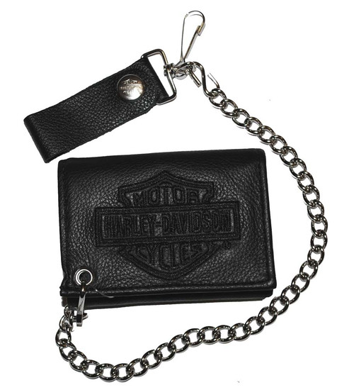 Harley-Davidson® Men's Embroidered Tri-Fold Chain Wallet Black