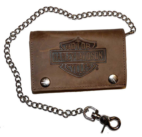 Harley-Davidson® Men's Burnished Tri-Fold Skull Biker Chain Wallet