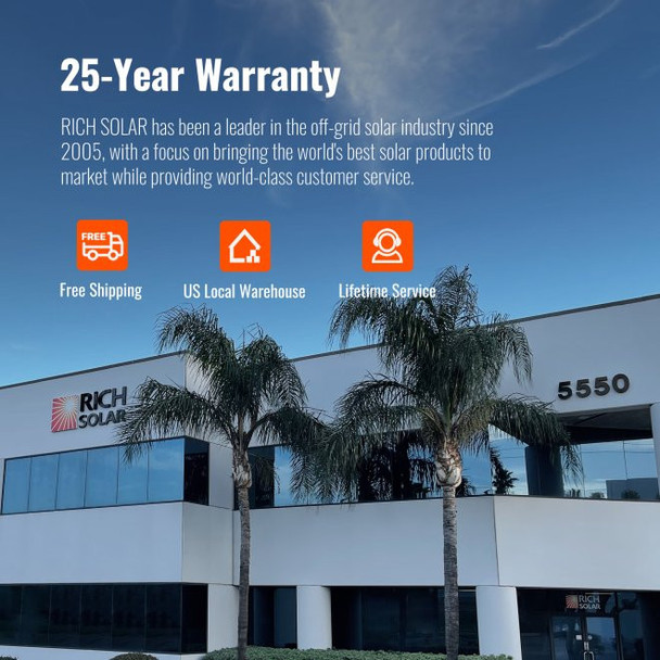 Rich Solar ALPHA 1, 12V 100Ah LiFePO4 Lithium Battery featuring a 25-year warranty Rich Solar ALPHA 1, 12V 100Ah LiFePO4 Lithium Battery featuring a 25-year warranty