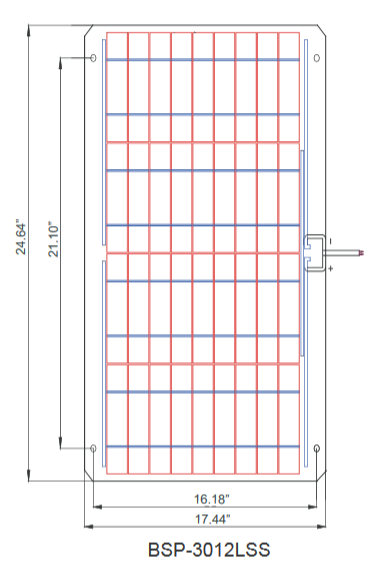 BSP30-12-LSS 30 Watt, 12 Volt Solar Panel Module Diagram